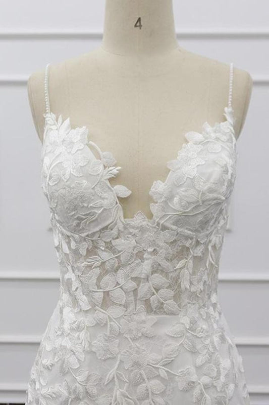 Spaghetti Strap Lace Mermaid Wedding Dress with Appliqués