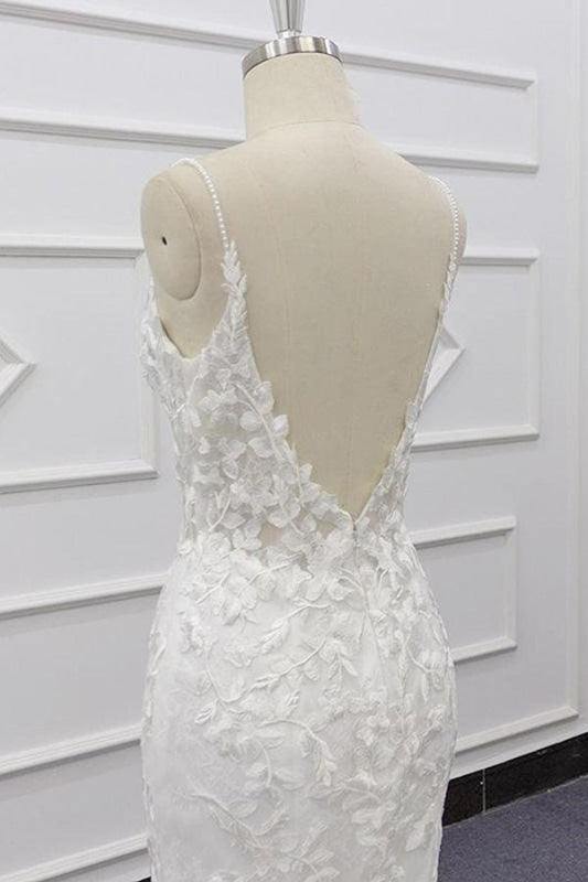 Spaghetti Strap Lace Mermaid Wedding Dress with Appliqués