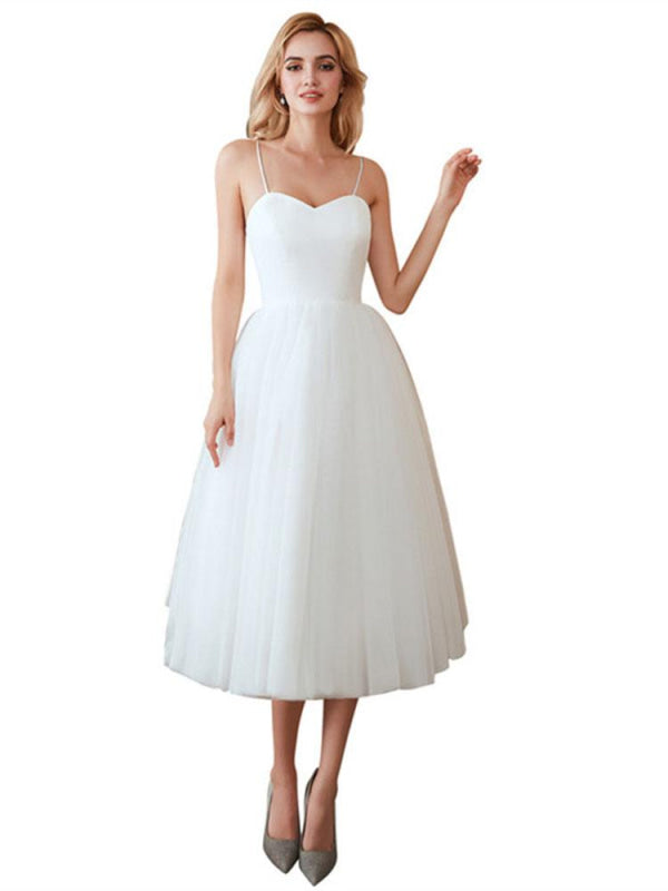 Spaghetti-Strap Lace-Up Tulle Short Wedding Dresses