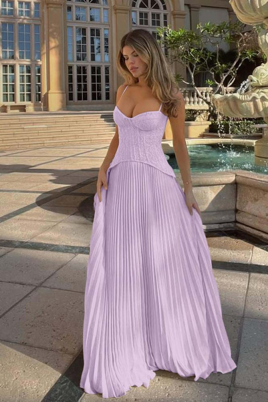 Spaghetti Strap Ruffles Sleeveless Prom Dress Long With Embroidery