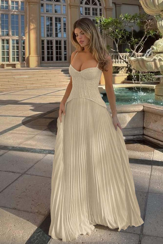 Spaghetti Strap Ruffles Sleeveless Prom Dress Long With Embroidery