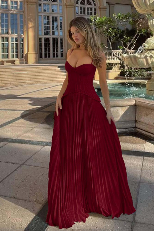 Spaghetti Strap Ruffles Sleeveless Prom Dress Long With Embroidery