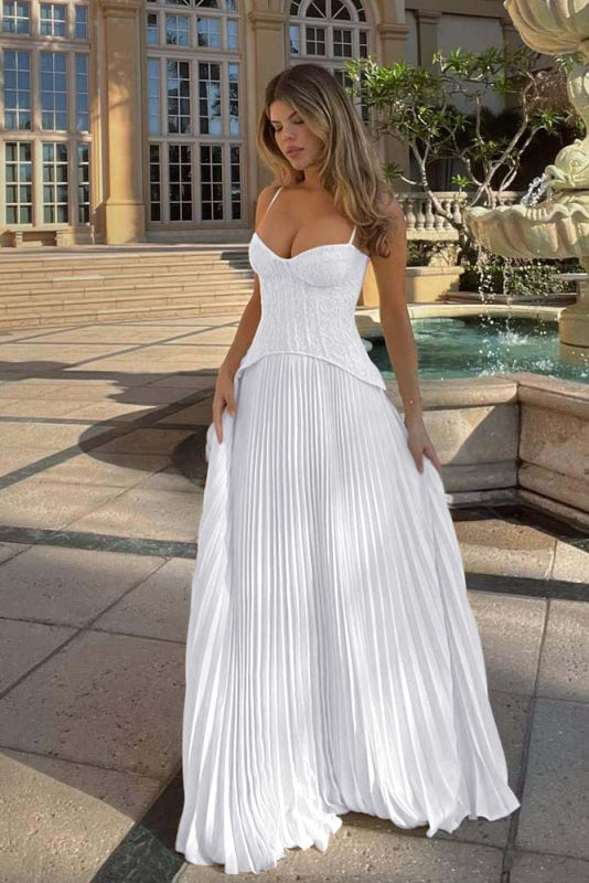 Spaghetti Strap Ruffles Sleeveless Prom Dress Long With Embroidery