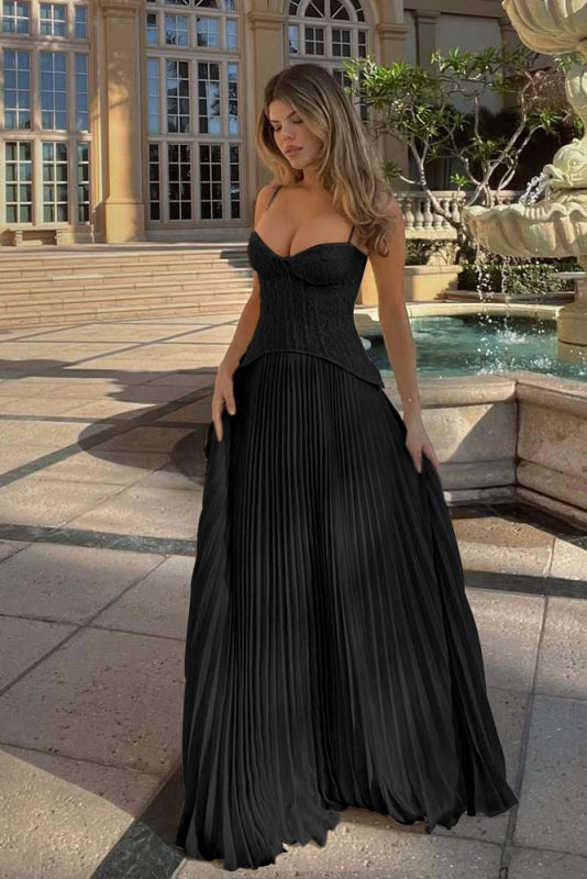 Spaghetti Strap Ruffles Sleeveless Prom Dress Long With Embroidery