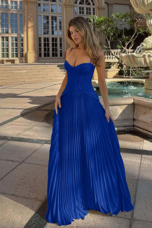 Spaghetti Strap Ruffles Sleeveless Prom Dress Long With Embroidery