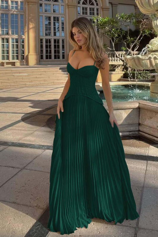 Spaghetti Strap Ruffles Sleeveless Prom Dress Long With Embroidery