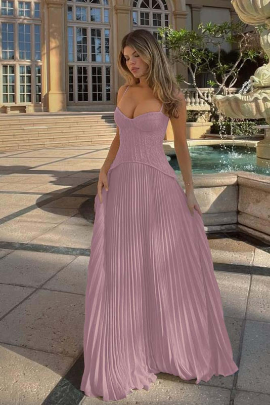 Spaghetti Strap Ruffles Sleeveless Prom Dress Long With Embroidery