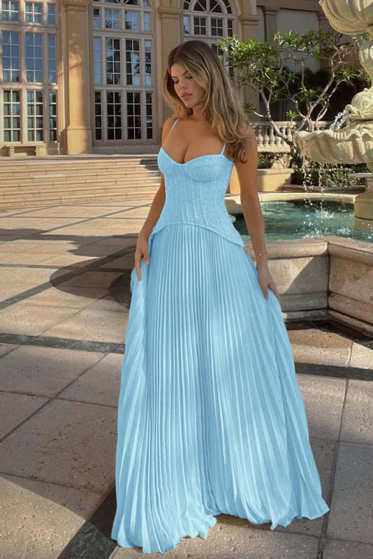 Spaghetti Strap Ruffles Sleeveless Prom Dress Long With Embroidery