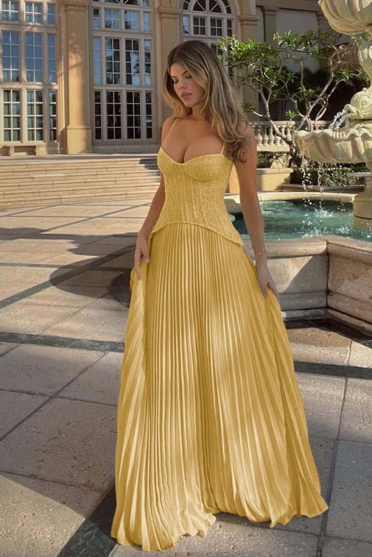 Spaghetti Strap Ruffles Sleeveless Prom Dress Long With Embroidery