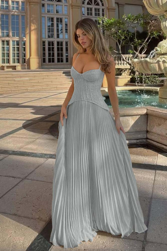 Spaghetti Strap Ruffles Sleeveless Prom Dress Long With Embroidery