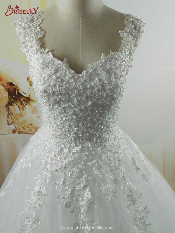 Spaghetti Straps Lace-Up Ball Gown Wedding Dresses