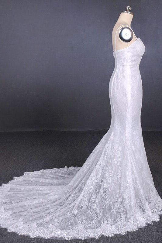Spaghetti Straps Mermaid with Appliques Lace Beach Wedding Dress