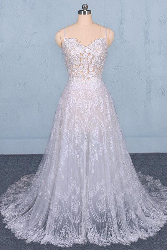 Spaghetti Straps Sweetheart Lace Wedding Dress