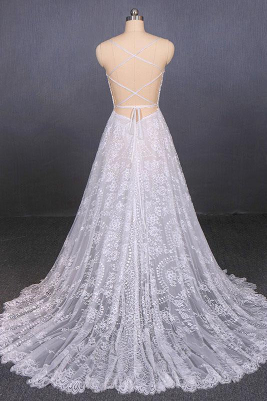 Spaghetti Straps Sweetheart Lace Wedding Dress