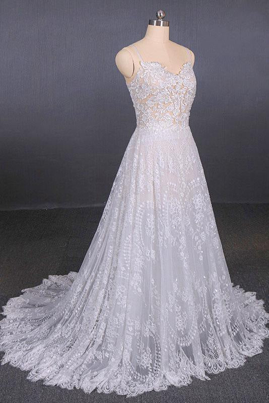 Spaghetti Straps Sweetheart Lace Wedding Dress