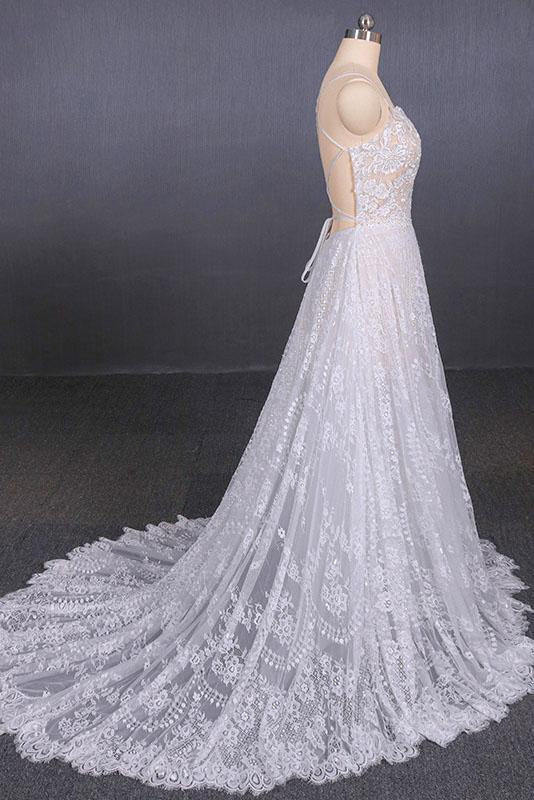 Spaghetti Straps Sweetheart Lace Wedding Dress