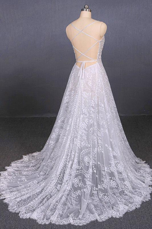Spaghetti Straps Sweetheart Lace Wedding Dress