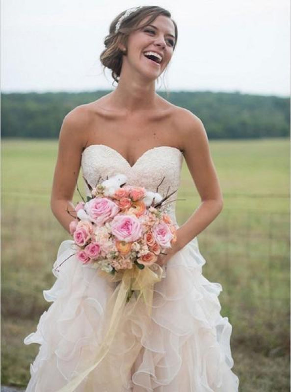 Spaghetti Straps White Lace Chiffon Beach Wedding Dresss