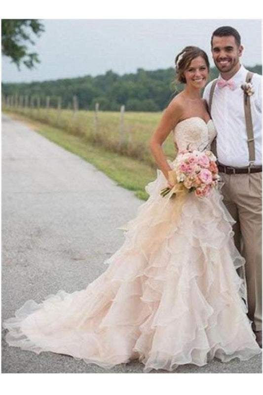 Spaghetti Straps White Lace Chiffon Beach Wedding Dresss