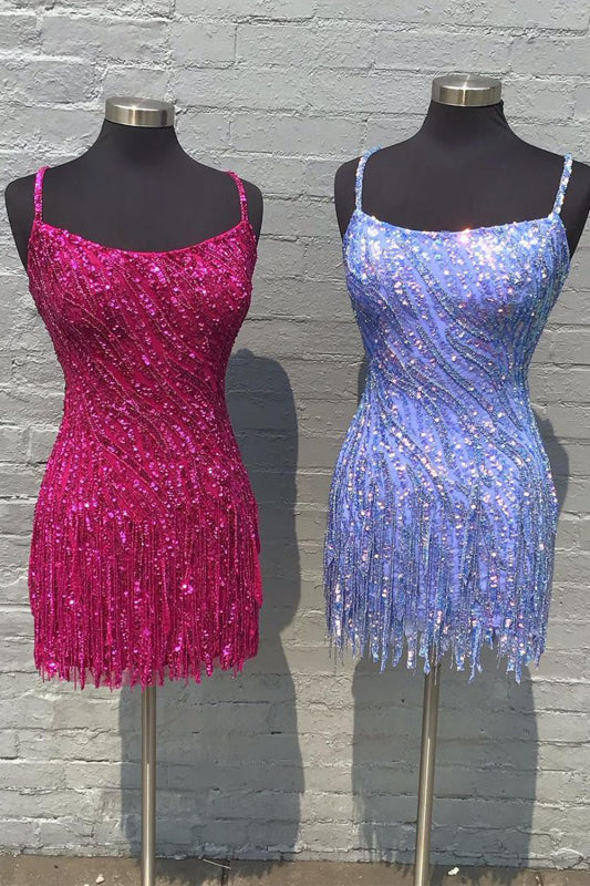 Sparkly Gold Sequins Short Party Dress Sleeveless with Tassels Homecoming Dress