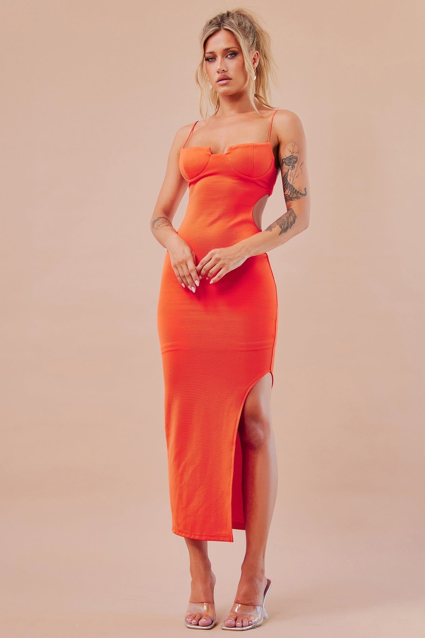 Stacked Up Midi Dress - Tangerine