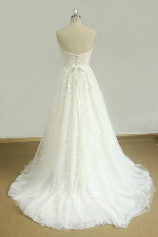 Strapless Appliques Tulle A-line Wedding Dress