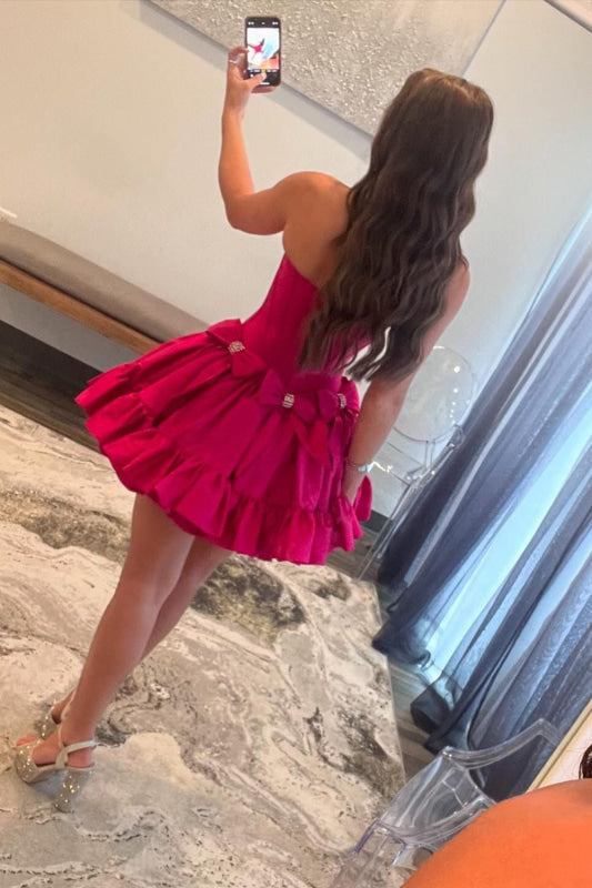 Strapless Black Homecoming Dress with Bows Short A-Line Prom Dress