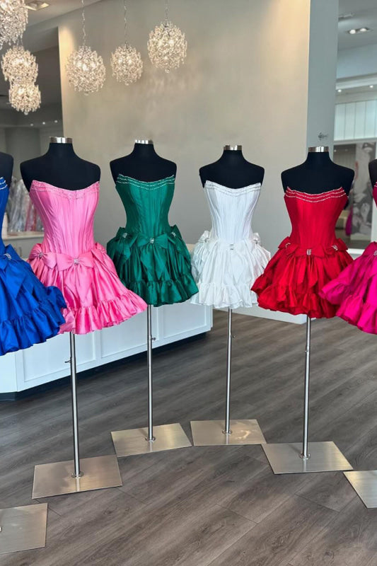 Strapless Black Homecoming Dress with Bows Short A-Line Prom Dress