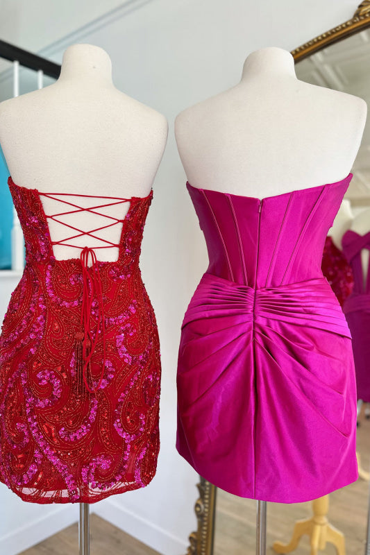 Strapless Ruched Short Homecoming Dress Burgundy