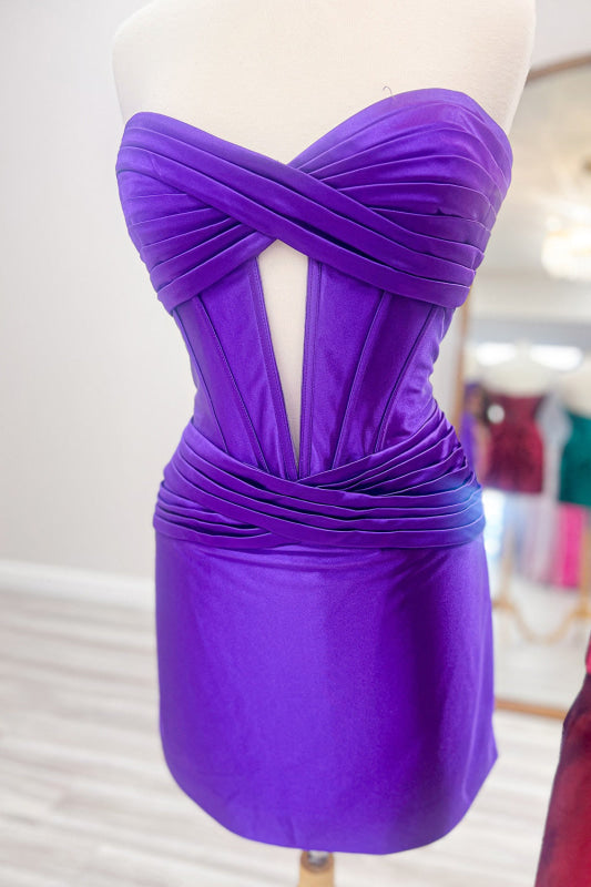 Strapless Ruched Short Homecoming Dress Burgundy