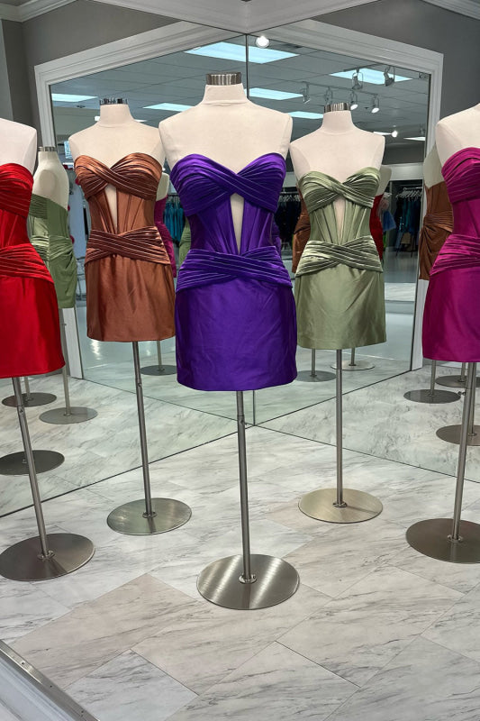 Strapless Ruched Short Homecoming Dress Burgundy
