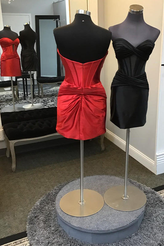 Strapless Ruched Short Homecoming Dress Burgundy