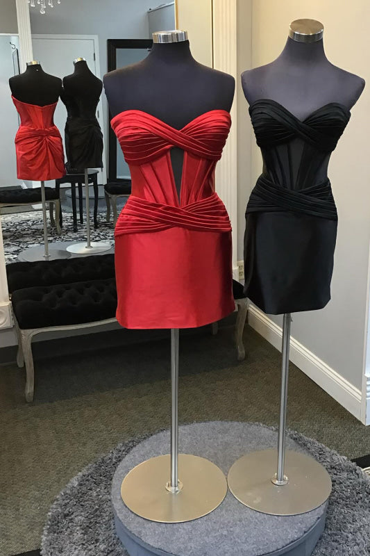 Strapless Ruched Short Homecoming Dress Burgundy