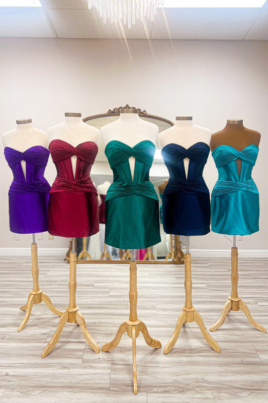 Strapless Ruched Short Homecoming Dress Burgundy