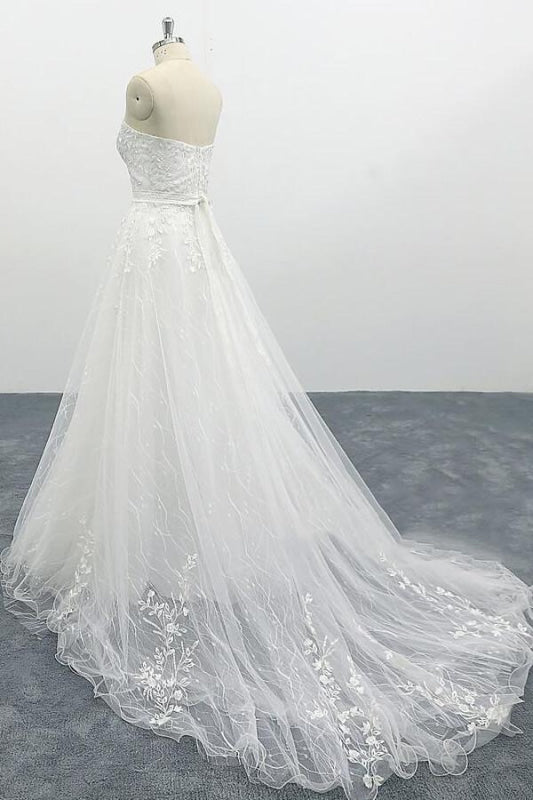Strapless Tulle Chapel Train A-line Wedding Dress