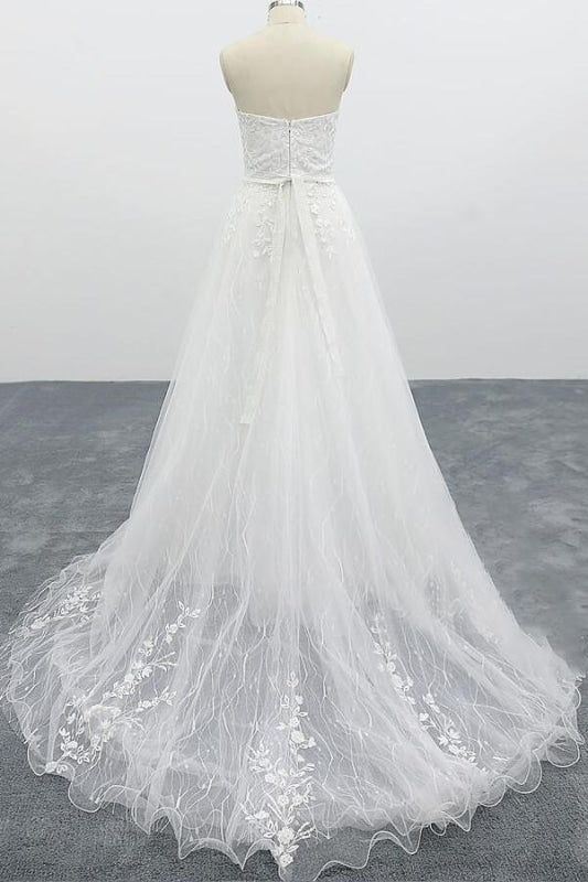 Strapless Tulle Chapel Train A-line Wedding Dress
