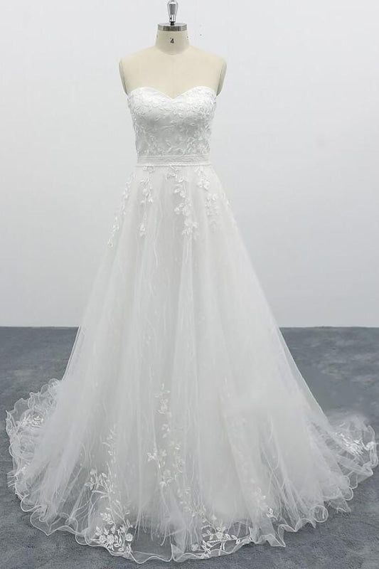 Strapless Tulle Chapel Train A-line Wedding Dress