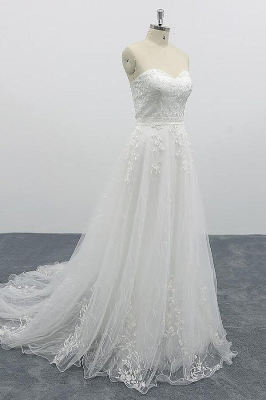 Strapless Tulle Chapel Train A-line Wedding Dress
