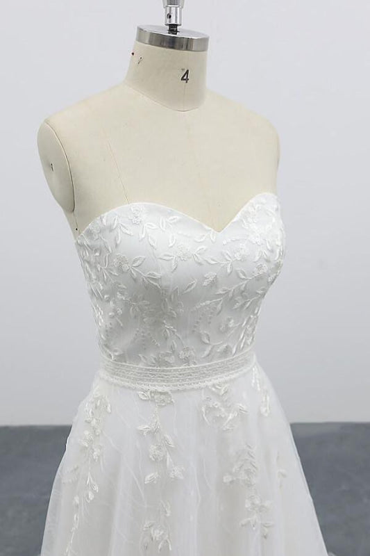 Strapless Tulle Chapel Train A-line Wedding Dress