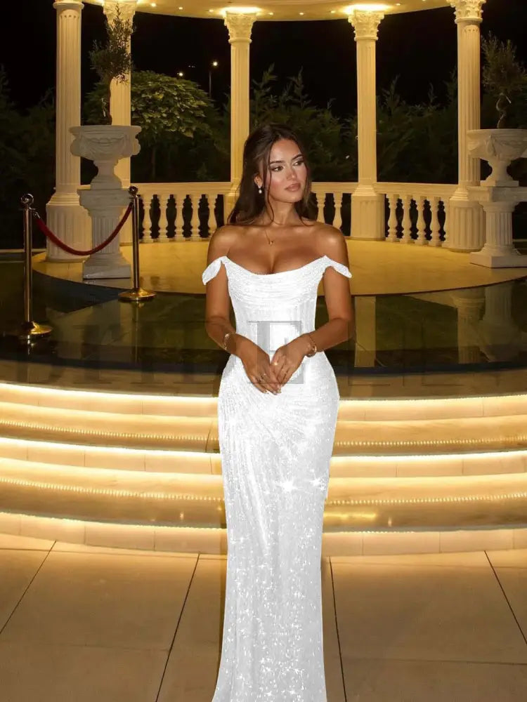 Stunning Off-the-Shoulder Mermaid Prom Dress with Sequins