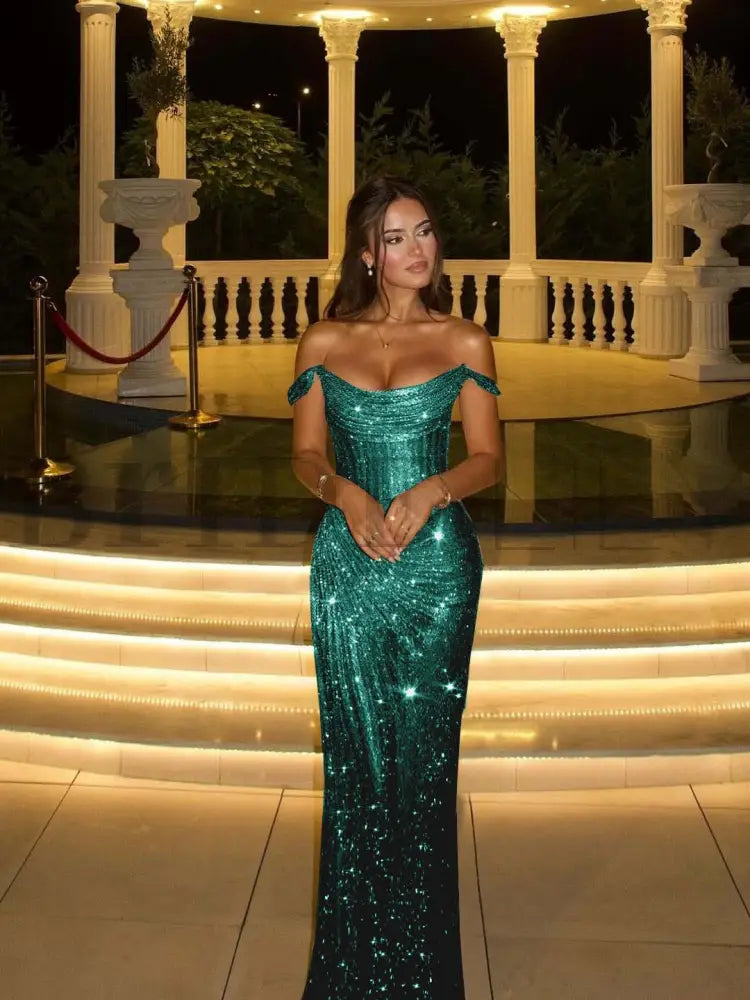 Stunning Off-the-Shoulder Mermaid Prom Dress with Sequins
