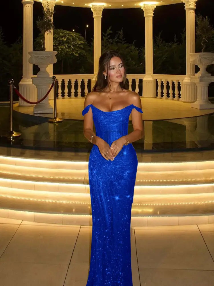 Stunning Off-the-Shoulder Mermaid Prom Dress with Sequins