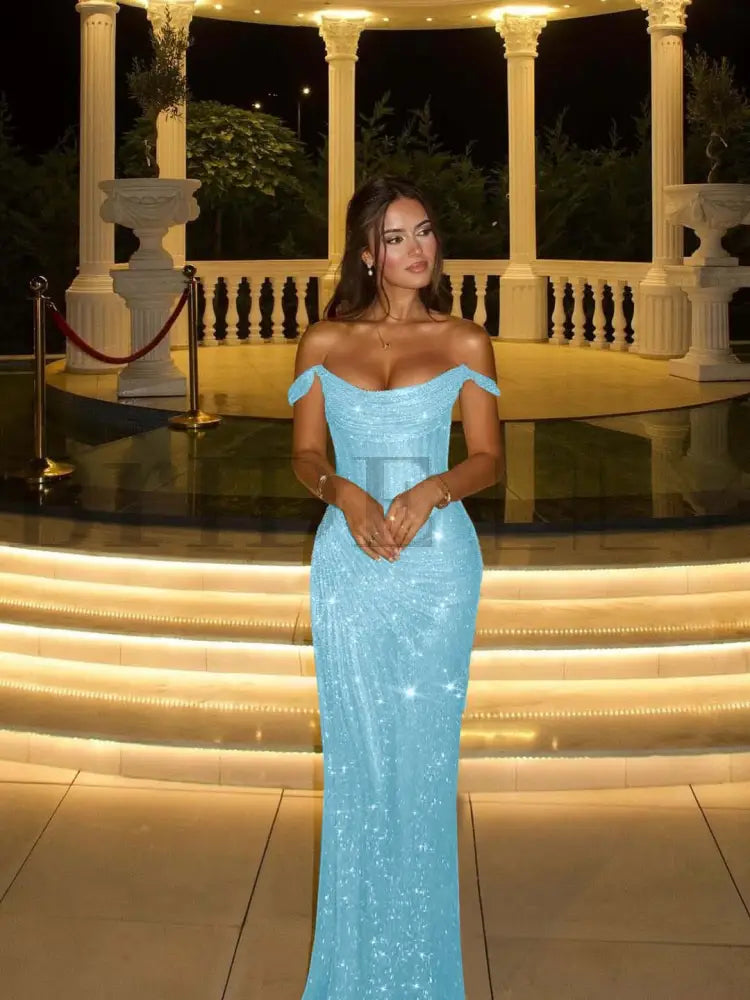 Stunning Off-the-Shoulder Mermaid Prom Dress with Sequins