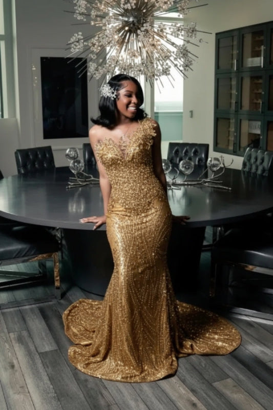 Stunning Strapless Sequins Prom Dress Dark Green with Beadings