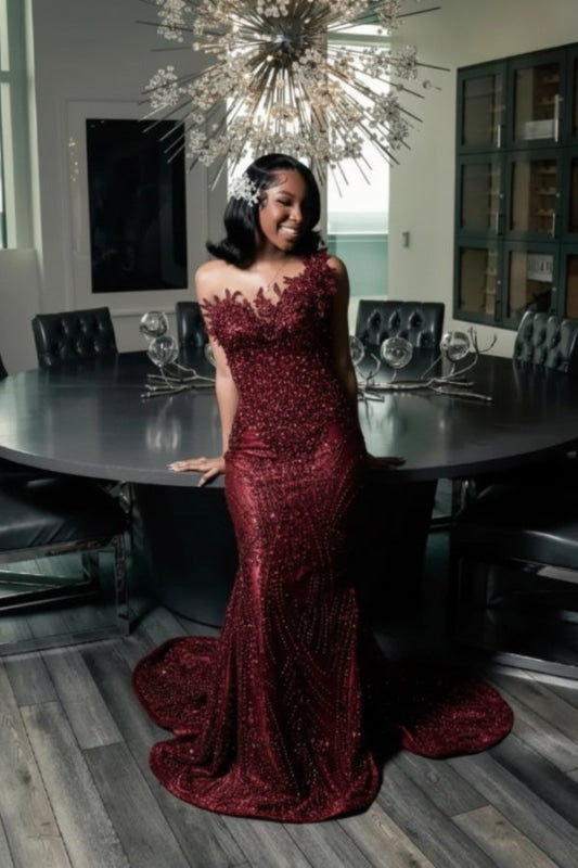 Stunning Strapless Sequins Prom Dress Dark Green with Beadings