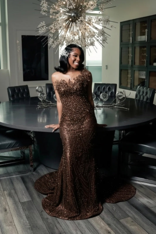 Stunning Strapless Sequins Prom Dress Dark Green with Beadings