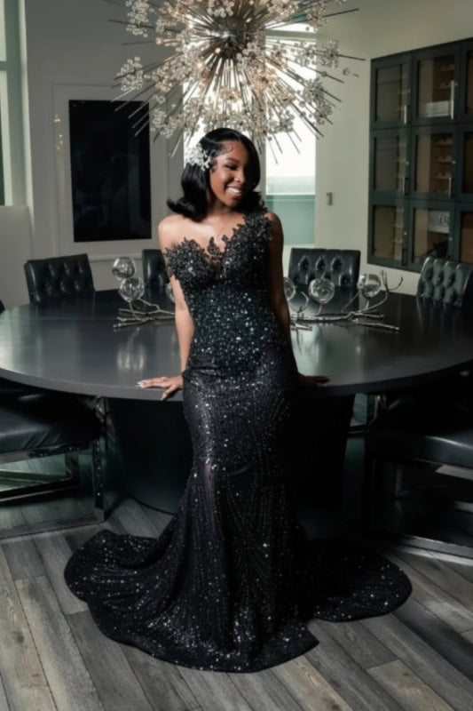 Stunning Strapless Sequins Prom Dress Dark Green with Beadings