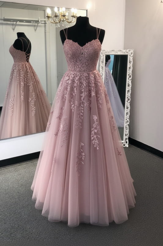 Stylish Backless Lavender Lace Long Prom Dresses Aline Evening Formal Dresses
