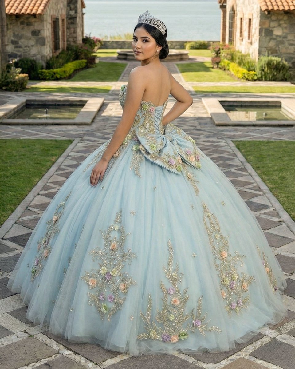 Sweetheart Ball Gown Tulle Sage Strapless Quinceanera Dress