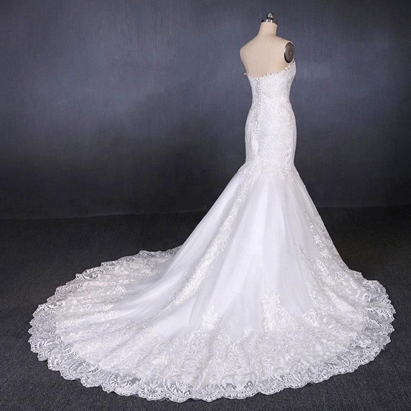 Sweetheart Long Strapless Mermaid Lace Wedding Dress